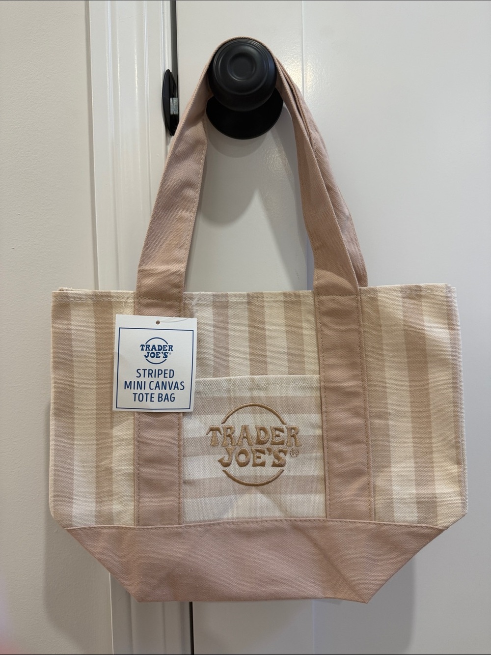 Trader Joe's Striped Beige Canvas Tote Bag